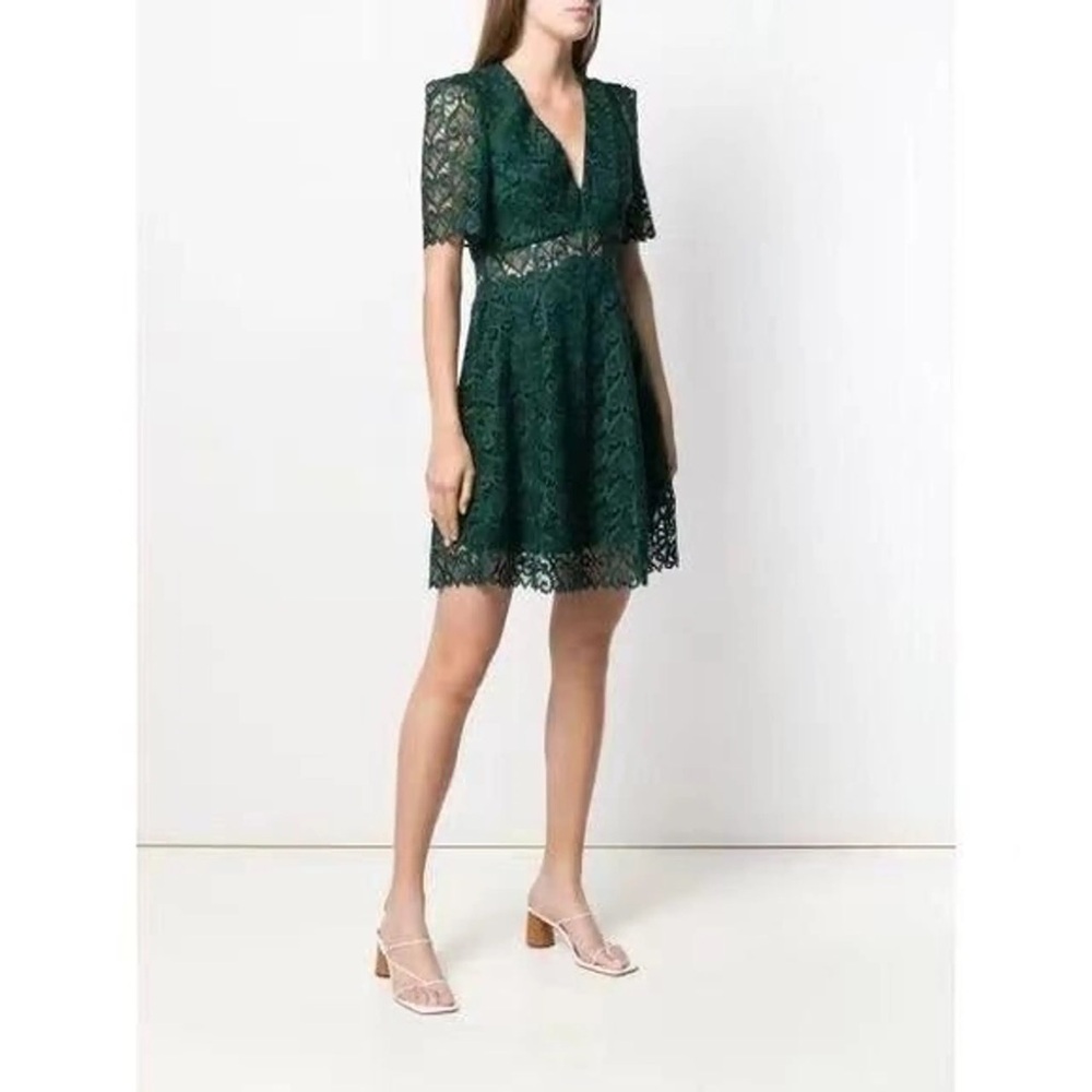 Sandro Women's Green Lace V-Neck Short Sleeve Dress
